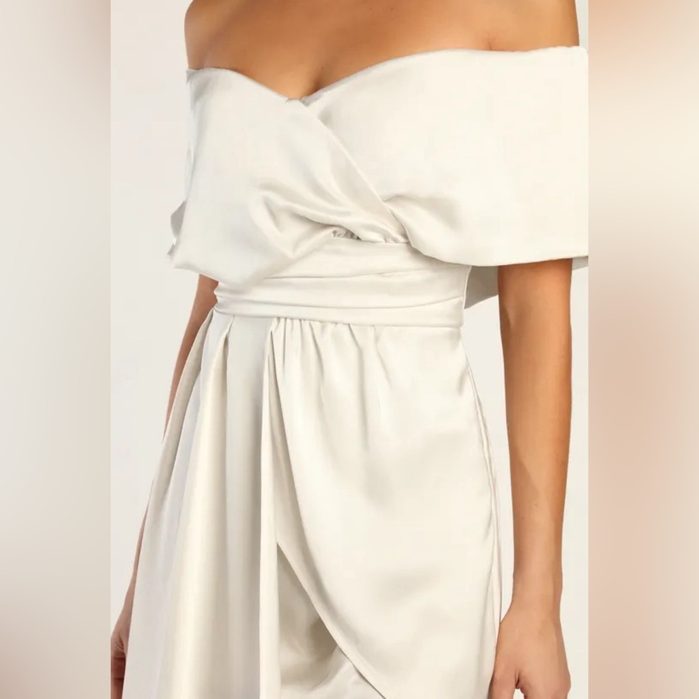 Always Celebrating Ivory Satin Off-the-Shoulder Mini Dress